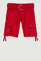 Little Boys D Ring Belted Cargo Shorts, Red,