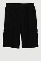 Boys Drawstring Waist Cargo Pocket Shorts, Black, Size 14