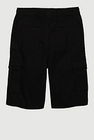 Boys Drawstring Waist Cargo Pocket Shorts, Black, Size 14