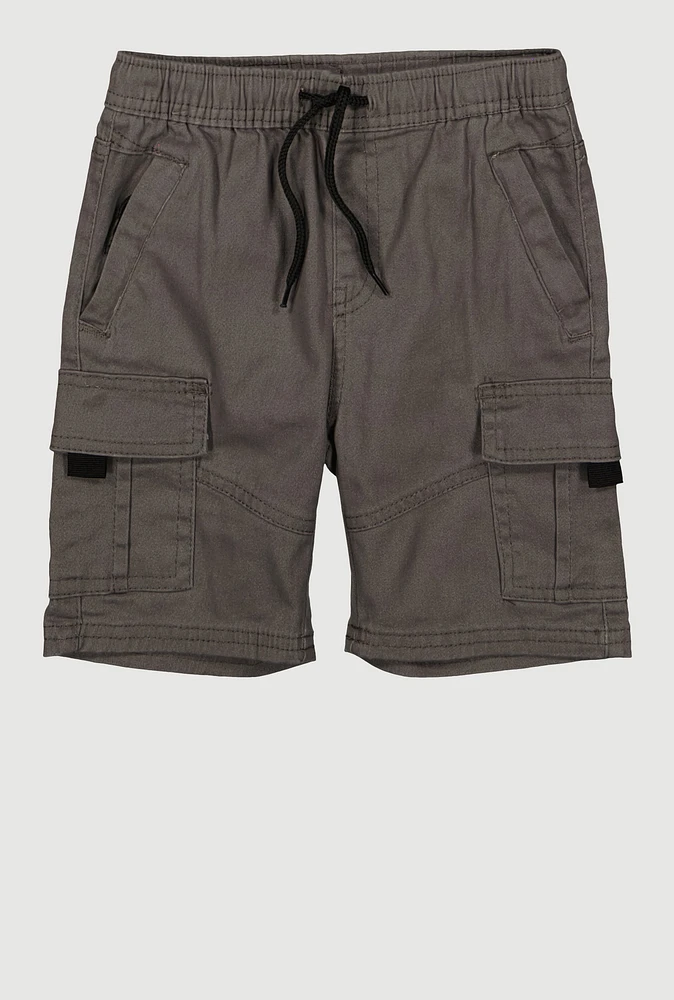 Little Boys Drawstring Waist Cargo Pocket Shorts, Grey, Size 7