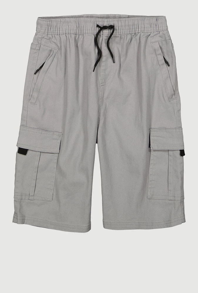 Boys Drawstring Waist Cargo Pocket Shorts, Grey, Size 10