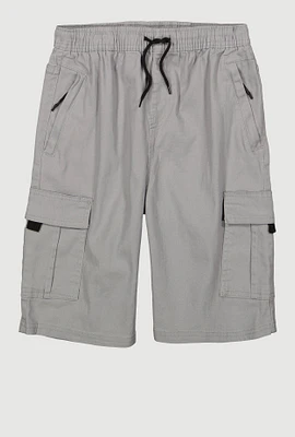 Boys Drawstring Waist Cargo Pocket Shorts, Grey, Size 10