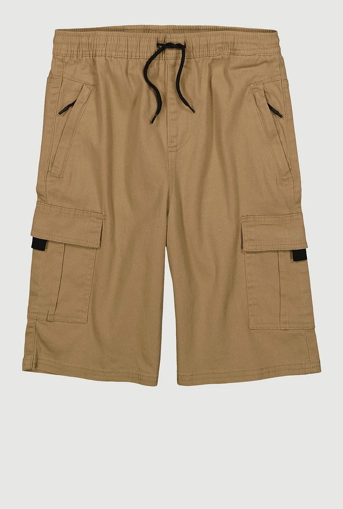 Boys Drawstring Waist Cargo Pocket Shorts, Khaki,