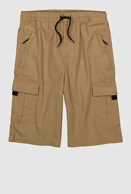 Boys Drawstring Waist Cargo Pocket Shorts, Khaki,