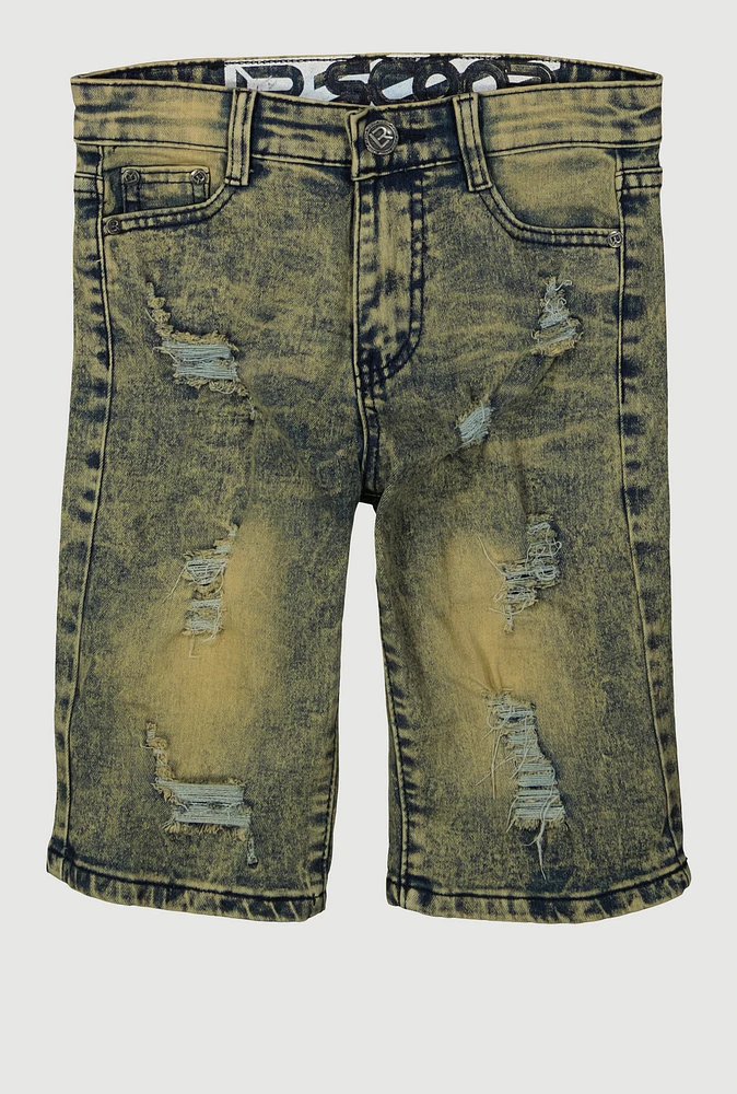 Boys Mineral Wash Distressed Whiskered Shorts, Multi, Size 14
