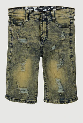 Boys Mineral Wash Distressed Whiskered Shorts, Multi, Size 14