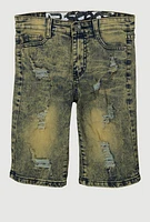 Boys Mineral Wash Distressed Whiskered Shorts, Multi, Size 14