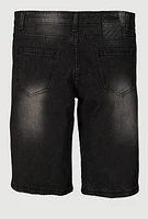 Boys Frayed Whiskered Distressed Shorts, Black, Size 10
