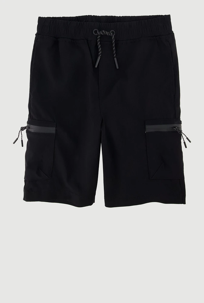 Boys Stretch Zip Cargo Active Bermuda Shorts, Black, Size 8