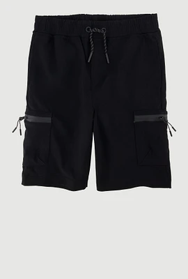 Boys Stretch Zip Cargo Active Bermuda Shorts, Black, Size 8