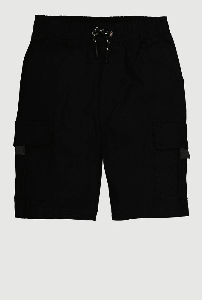 Boys Drawstring Cargo Shorts, Black, Size 18
