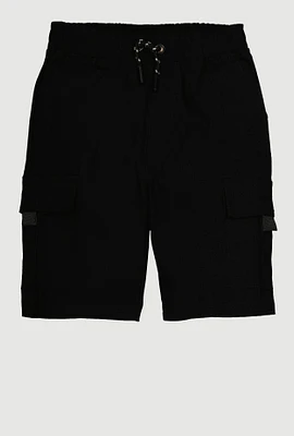 Boys Drawstring Cargo Shorts, Black, Size 18