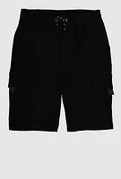 Boys Drawstring Cargo Shorts, Black, Size 18