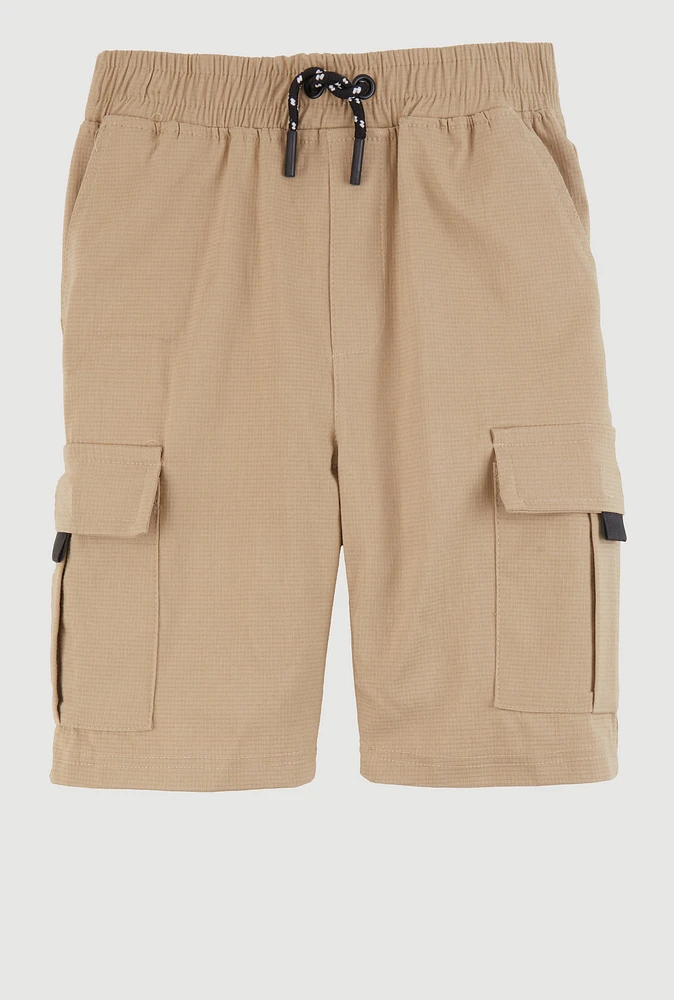 Boys Drawstring Waist Cargo Shorts, Khaki, Size 8