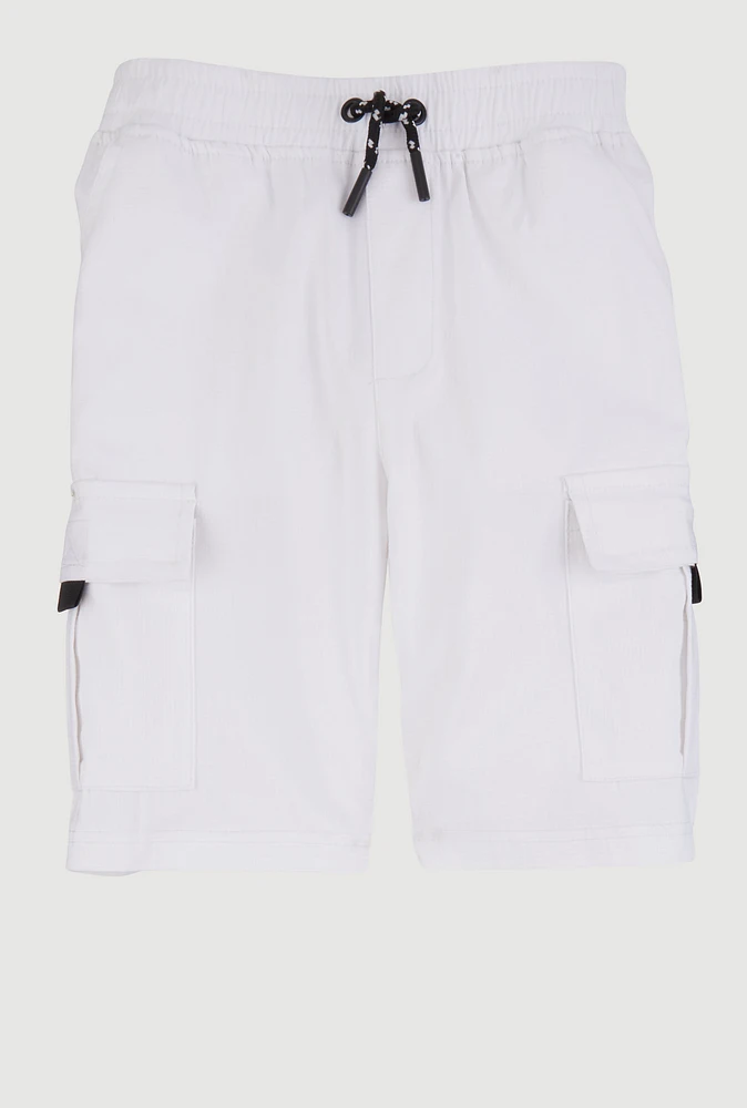 Boys Solid Drawstring Cargo Shorts, White, Size 8