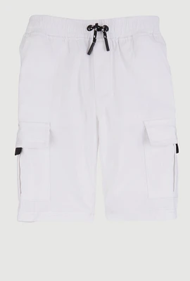 Boys Solid Drawstring Cargo Shorts, White, Size 8