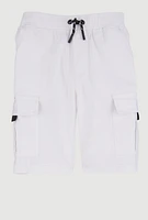 Boys Solid Drawstring Cargo Shorts, White, Size 8