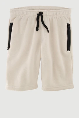 Boys Stylish Drawstring Waist Sweatshorts with Zip Pockets, Khaki, Size 8