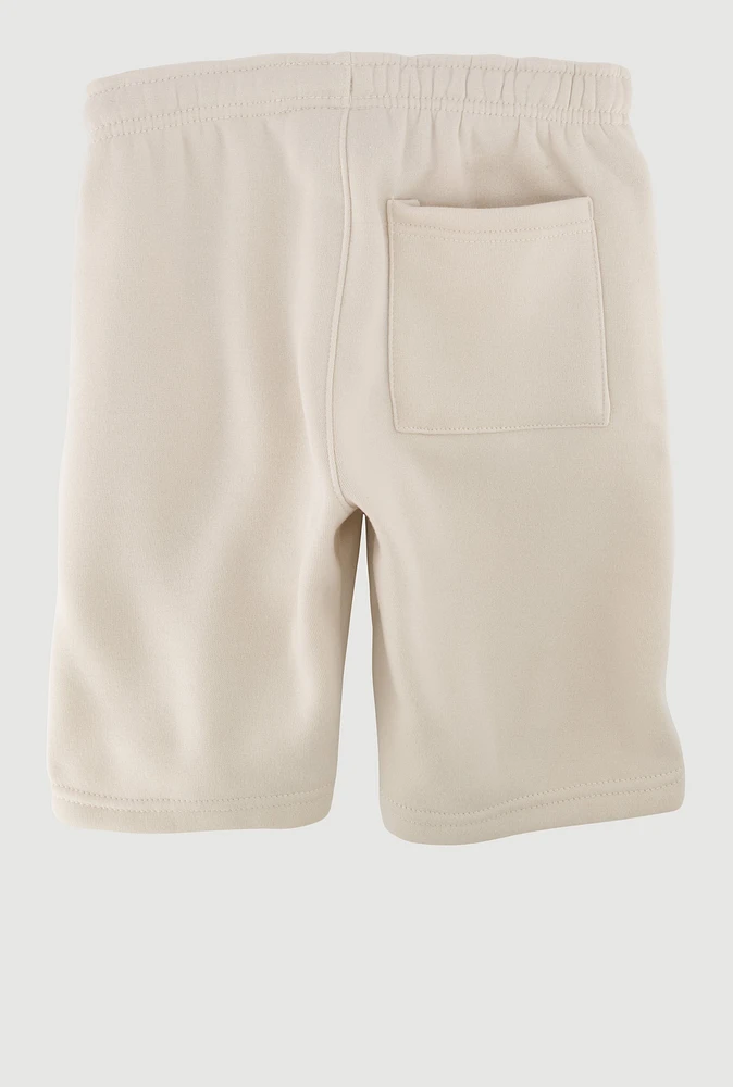 Boys Stylish Drawstring Waist Sweatshorts with Zip Pockets, Khaki, Size 8