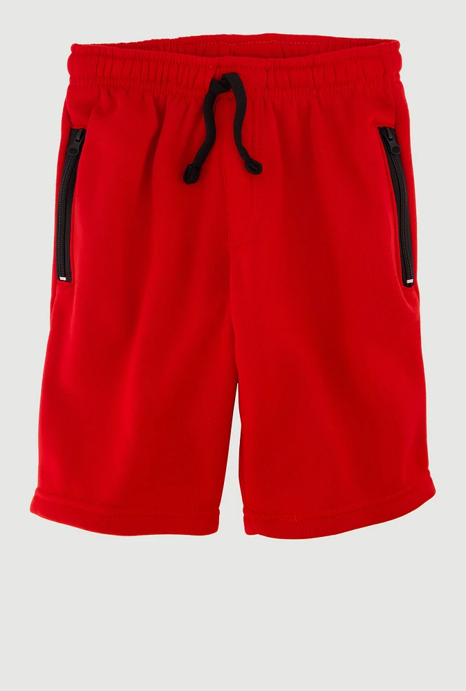 Boys Trendy Drawstring Waist Sweatshorts with Zip Pockets, Red, Size 10-12