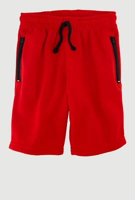 Boys Trendy Drawstring Waist Sweatshorts with Zip Pockets, Red, Size 10-12