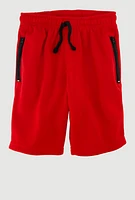 Boys Trendy Drawstring Waist Sweatshorts with Zip Pockets, Red, Size 10-12