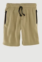 Boys Fleece Sweatshorts with Drawstring Waist and Zip Pockets, Khaki, Size 18