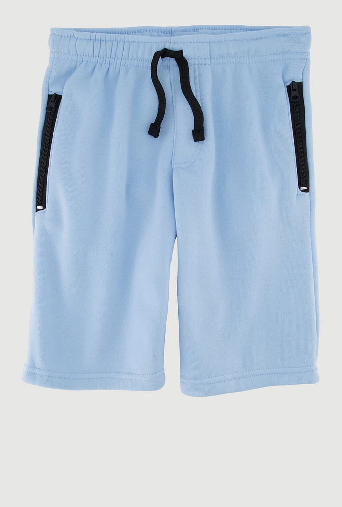 Boys Drawstring Waist Sweatshorts with Zip Pockets, Blue, Size 8