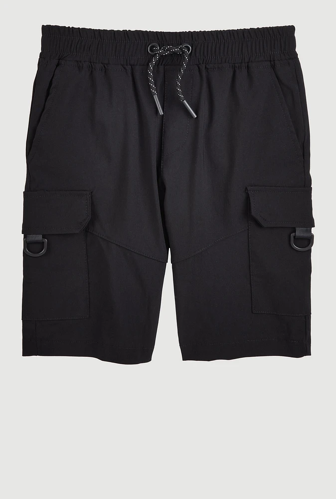 Boys Twill Cargo Pocket Shorts, Black, Size 14-16