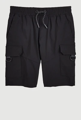 Boys Twill Cargo Pocket Shorts, Black, Size 14-16