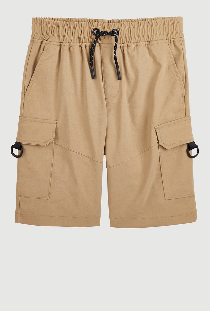 Boys Twill Drawstring Cargo Shorts, Beige, Size 14-16