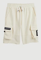 Boys Textured Knit Patch Cargo Sweatshorts, White, Size 14-16
