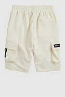 Boys Textured Knit Patch Cargo Sweatshorts, White, Size 14-16