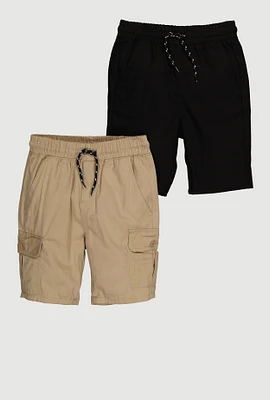 Boys Twill Drawstring Shorts 2 Pack, Multi, Size 8