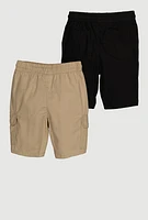 Boys Twill Drawstring Shorts 2 Pack, Multi, Size 8