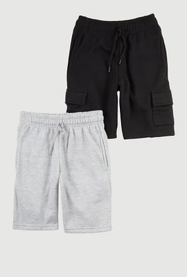 Boys Fleece Sweatshorts 2 Pack with Cargo Pockets, Multi, Size 12