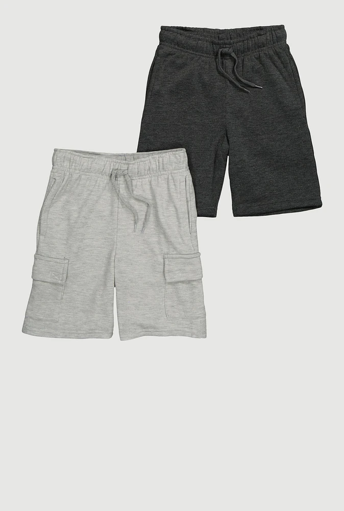 Boys Stylish Fleece Cargo Sweatshorts 2 Pack, Multi, Size 12