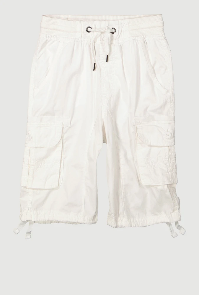 Boys Twill Drawstring Waist Utility Shorts, White, Size 18