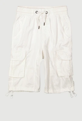 Boys Twill Drawstring Waist Utility Shorts, White, Size 18