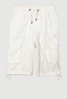 Boys Twill Drawstring Waist Utility Shorts, White, Size 18