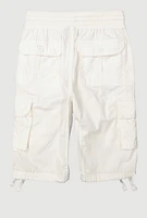 Boys Twill Drawstring Waist Utility Shorts, White,