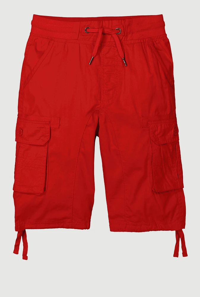 Boys Solid Tie Hem Cargo Shorts, Red, Size 8