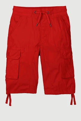 Boys Solid Tie Hem Cargo Shorts, Red, Size 8