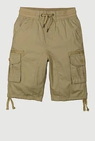 Boys Twill Solid Tie Hem Cargo Shorts, Khaki, Size 10-12