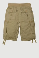 Boys Twill Solid Tie Hem Cargo Shorts, Khaki, Size 10-12