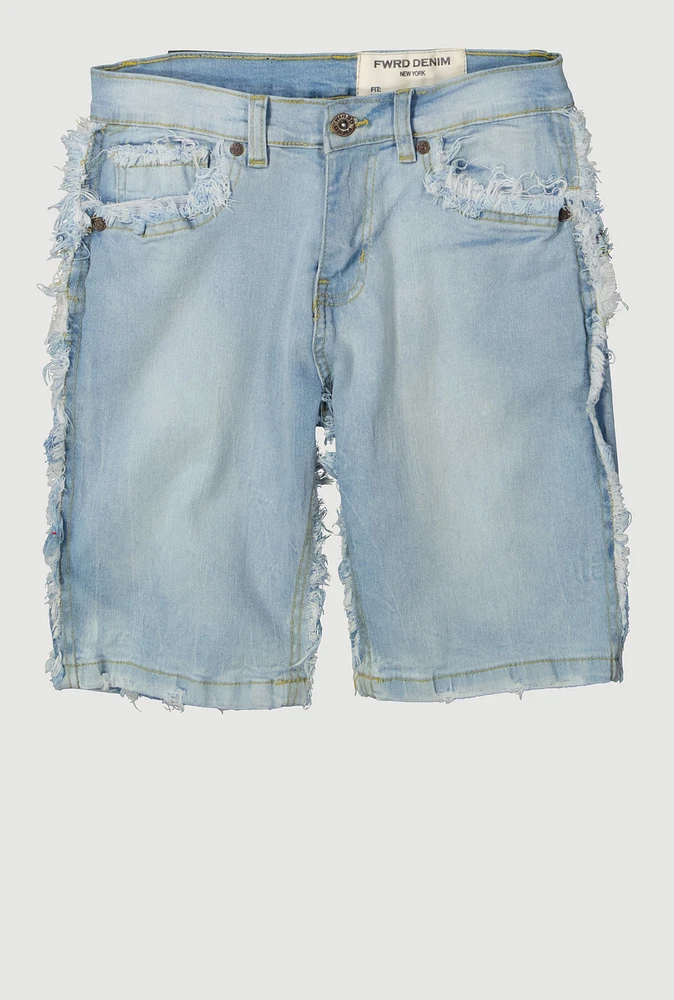 Boys Frayed Trim Jean Shorts, Blue, Size 20