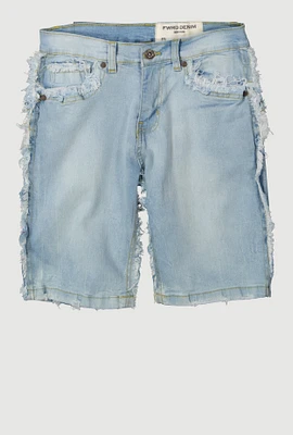 Boys Frayed Trim Jean Shorts, Blue, Size 20