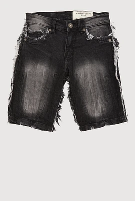 Boys Mineral Wash Frayed Denim Shorts, Black,