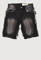 Boys Mineral Wash Frayed Denim Shorts, Black, Size 20