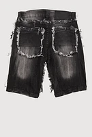 Boys Mineral Wash Frayed Denim Shorts, Black, Size 20